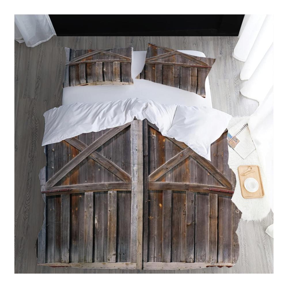 100% Baumwolle Bettwäsche 200x220 Holztür 3D  Bettwäsche-Sets Winter Weich Mikrofaser Bettwaren Holztür Bettbezug mit 2 x Kissenbezug 80x80 cm 3er Bettzeug