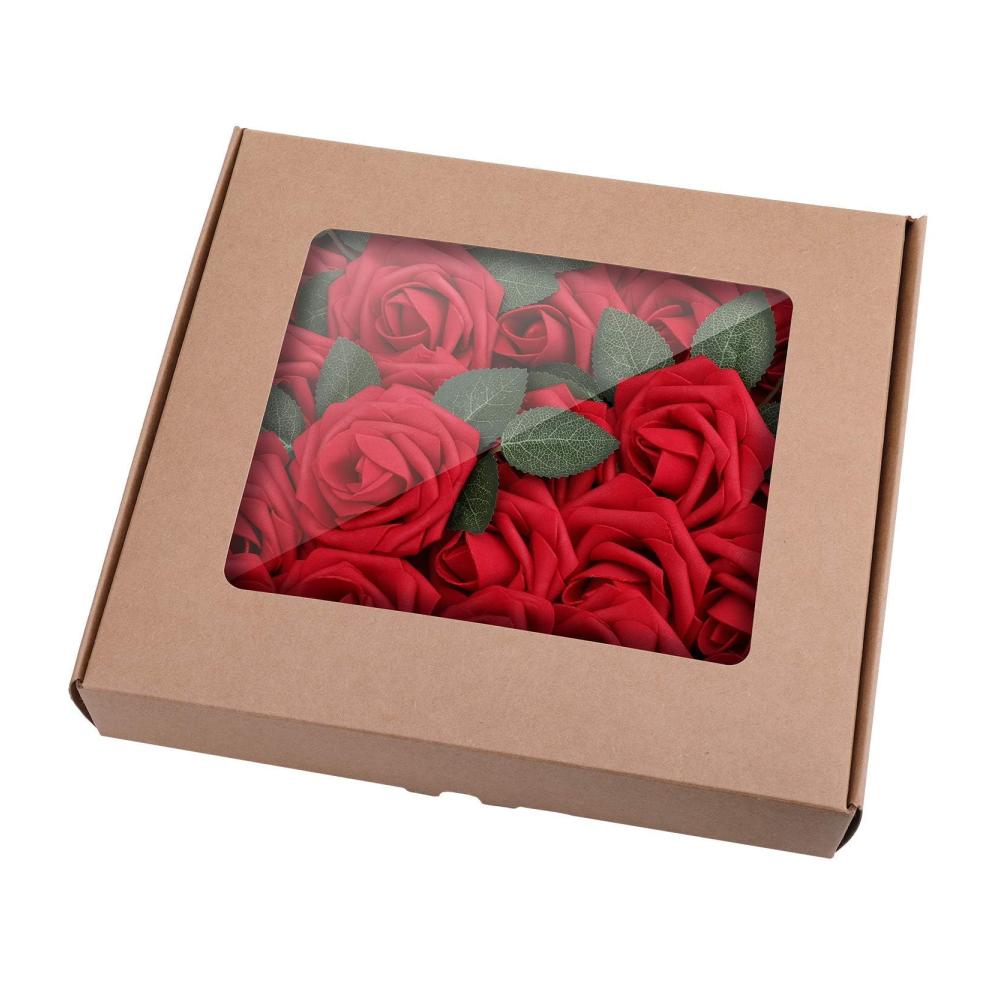 25er-Set Rote Rosen Blumenköpfe - Künstliche Schaumrosen für DIY Hochzeitssträuße und Brauthausdekoration - Gefälschte Blumen Schaumrosen Rosenköpfe