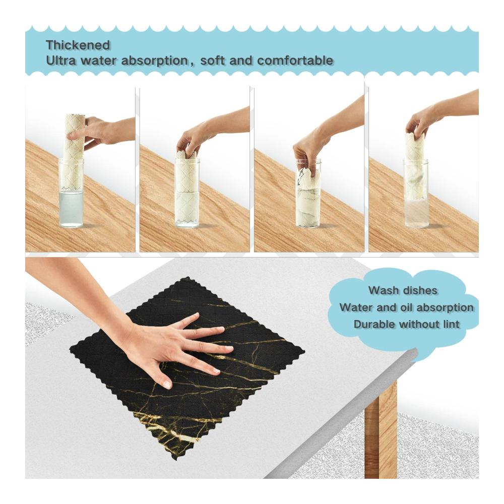 Premium Schwedische Geschirrtücher 6er Pack - Weich & Saugfähig - Küchentücher Set 28x28 cm - Stilvoller Gold/Schwarz Marmor Design - Perfekt für Küche & Ha