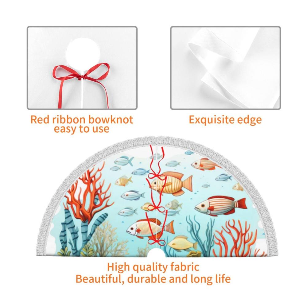 Stilvoller Cartoon Unterwasser-Korallenfisch Weihnachtsbaumständer Festlicher 48-Zoll-Rock mit Quaste perfekte Matte für Xmas Decor