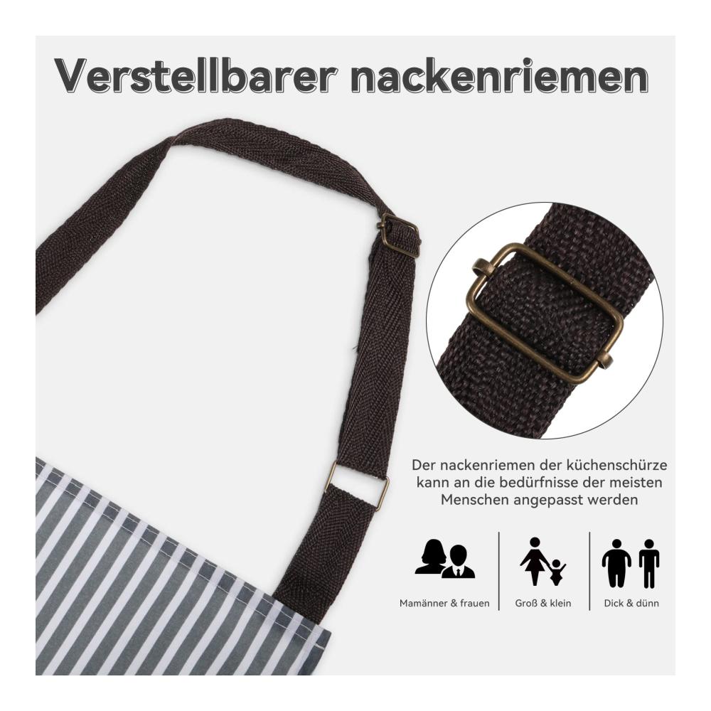 Entdecken Sie Stil und Funktionalität 2er-Pack Wasserdichte Damen Kochschürzen aus Baumwolle mit Nadelstreifenmuster Latzschürzen und 2 praktischen Taschen. Ideal für Kochen Backen Grillen und Hausarbeit - Setzen Sie auf Qualität und Komfort für Ihre Küchenabenteuer