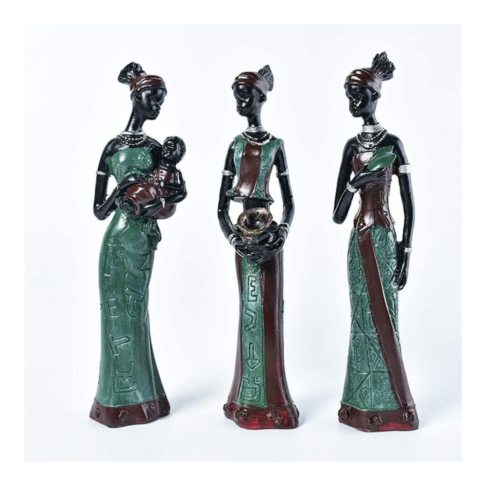 Afrikanische weibliche Statuen Elegante Desktop-Skulpturen aus Harz – 3er Set für stilvolle Wohnaccessoires Dekorationsmodellfiguren & einzigartige Geschenke – Handgefertigte Kunst in Grün