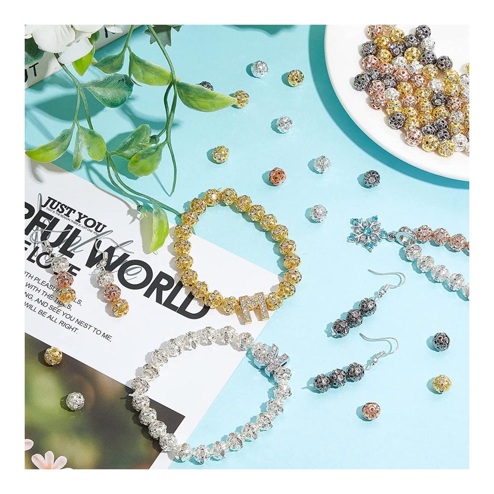 80 Stück Strass-Perlen 10mm | Glitzernde Discokugel-Perlen mit Kristall-Abstandshaltern | Bunte Bastelperlen für Schmuck und DIY-Projekte | Schmuckperlen & Zubehör