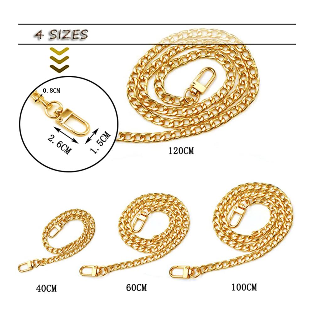 Exklusive Handwerkskunst Hochwertige Taschenkette Set (4 Stück) - Goldene Umhängetaschenkette und Schulterriemen (40/60/100/120cm) für stilvolle Damenhandtaschen. Perfekt für Taschenherstellung Basteln Malen & Handarbeiten