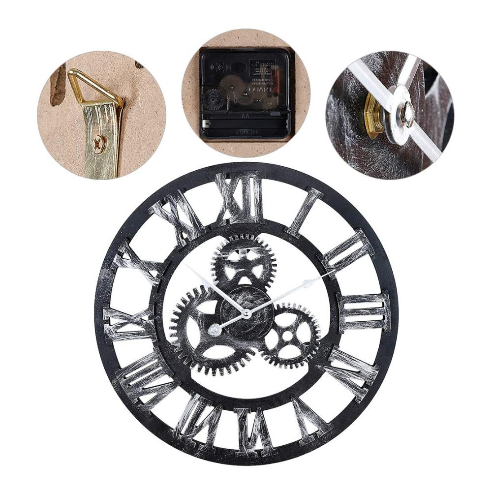 Vintage Industrial Wanduhr – Rustikale 3D Mechanische Uhr mit Römischen Ziffern – Dekorative Steampunk Uhr für Wohnzimmer und Büro – Geräuschloser Quarzmechanismus – 45cm Durchmesser