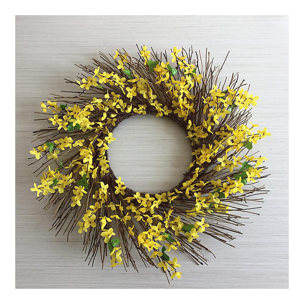 21 Zoll Frühlings-Haustür-Kranz Künstlicher Forsythien-Blumenkranz Blüten-Cluster & Seidenblätter auf Weinrebe - Ideal für Fenster Garten & Hochzeiten Bauernhaus-Stil Dekoration (1