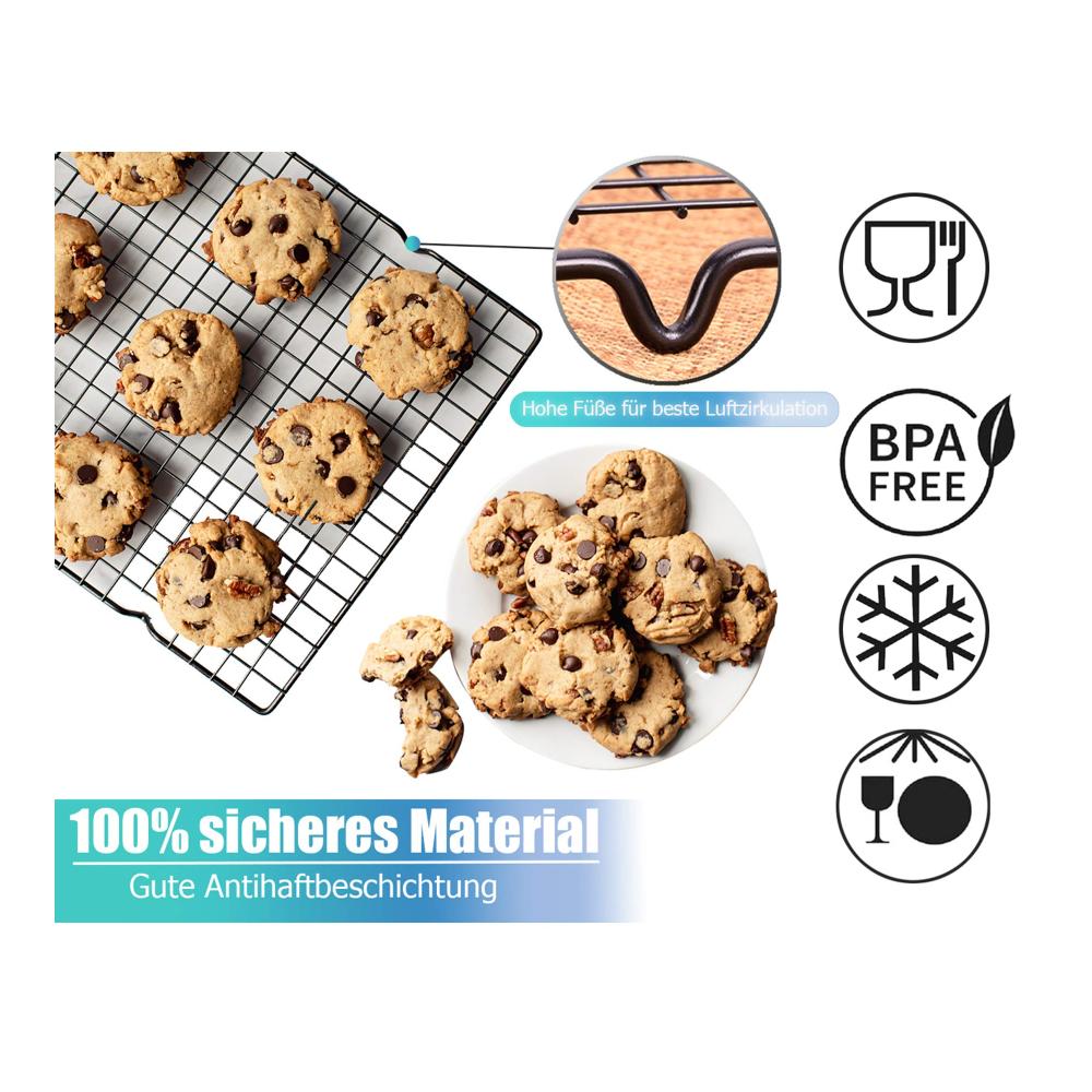 Güker Abkühlgitter Set - 2 Stück eckige Kuchengitter mit Antihaftbeschichtung für schnelles Auskühlen - Extra große 41x25cm Auskühlfläche - Backzubehör für