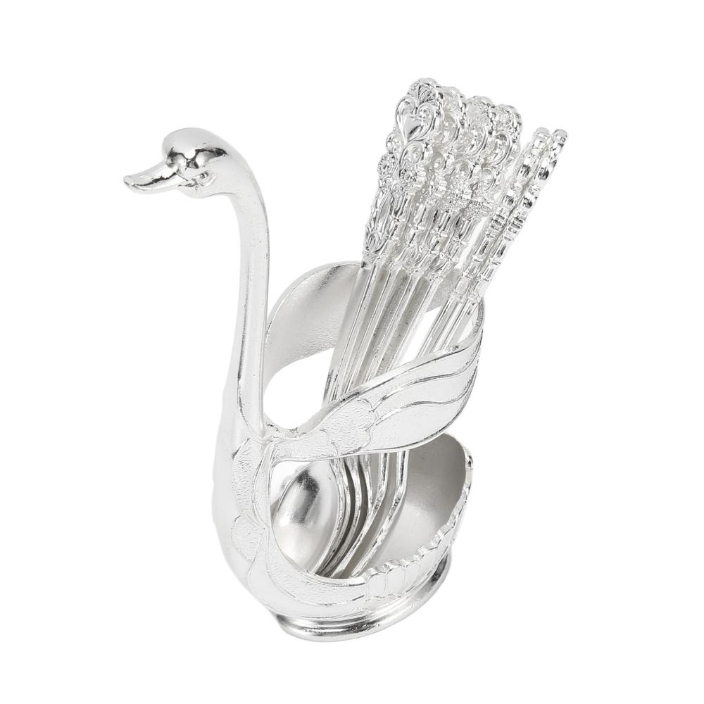 Entdecken Sie Eleganz mit unserem exklusiven 6-teiligen Mischpaletten-Set Swan-Ständer Kaffeelöffel Zuckertablett Organizer-Halter und Dessert-Teelöffel. Perfektes Tisch-Display für stilvolles Ambiente