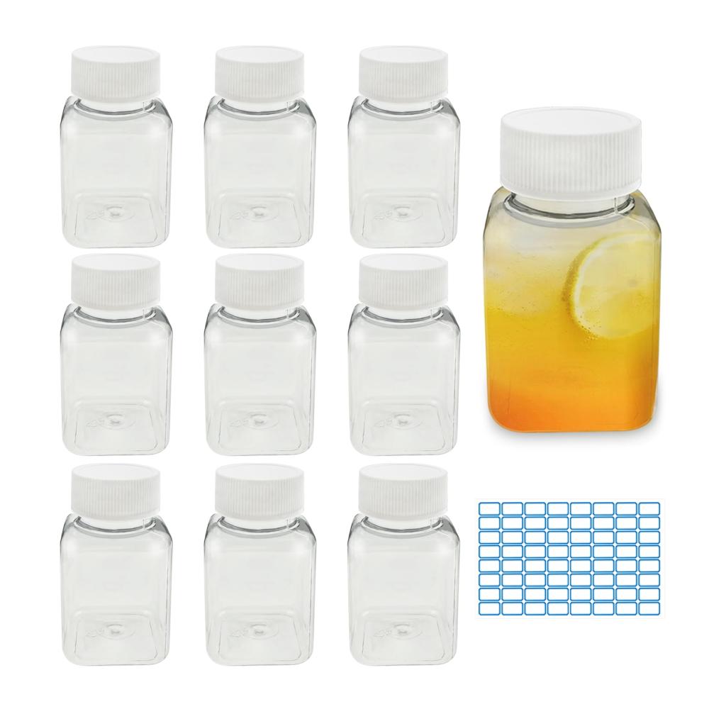 20er Set Transparente Glasbehälter & Töpfe mit 64 Mini-Tags für Feststoffe und Flüssigkeiten - Perfekt für Süßigkeiten Milch Saft - Mini Trinkflaschen (100 ml