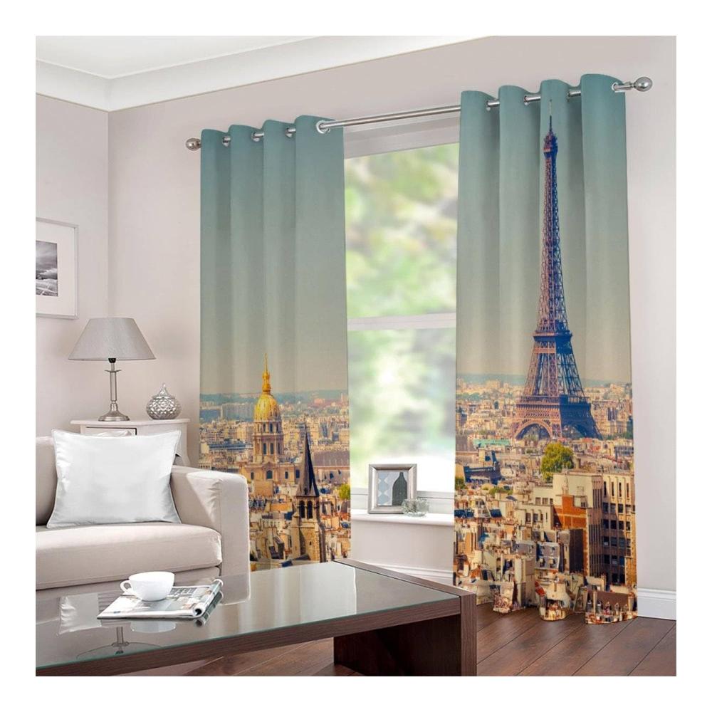 Erleben Sie Luxus und Eleganz mit unseren Schiebevorhängen - 2 Stück 3D Paris Eiffelturm Gardinen für das Schlafzimmer - Geräuschreduzierung - Hochwertige Abdunklungsvorhänge - 220
