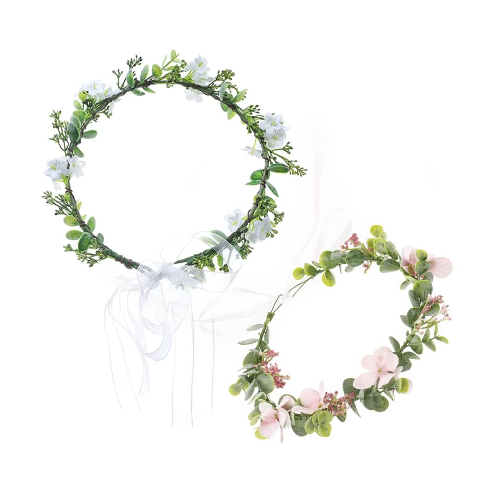 Boho Blumenkranz Set - 2 Stück - Haarschmuck für Braut & Brautjungfern - Verstellbares Band - Hochzeit & Party Dekoration - Handgefertigte Blumenstirnbänder