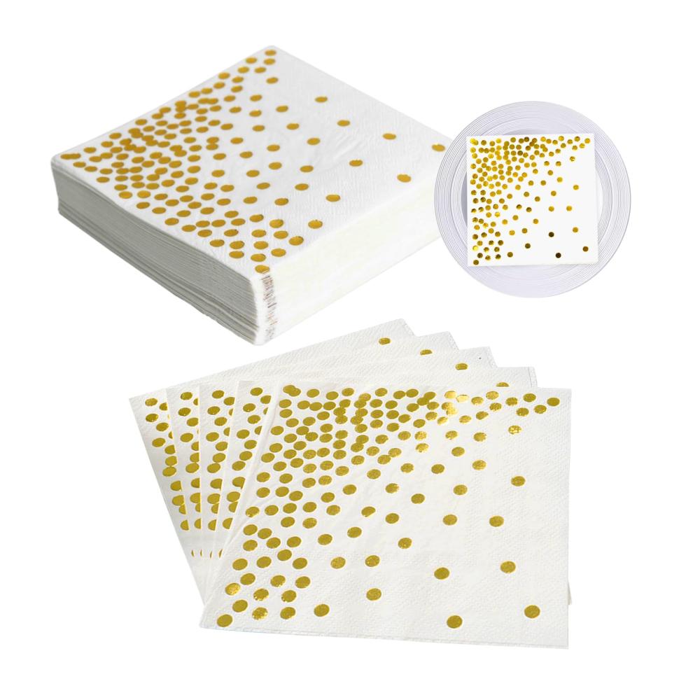 Servietten Gold Dots 80 Stück 2 lagig - Elegante Golden Foiled Papierservietten - Weiße Serviette mit Goldenen Punkten - Ideal für Deko Party Geburtstag Hochzeit und Feiertagsfeier - 33 x 33 cm