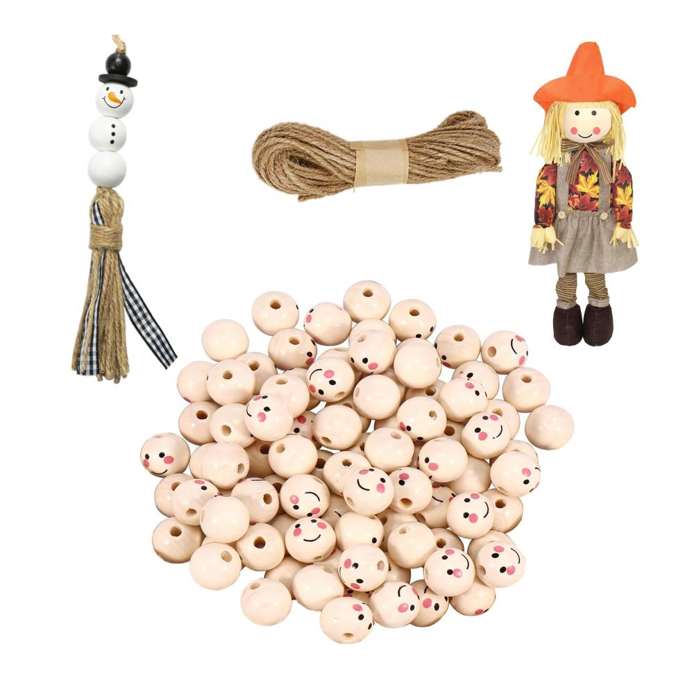 Entdecken Sie kreative DIY-Möglichkeiten mit unserem Perlenweben-Zubehör-Set! 100 Holzperlen (20mm) mit bezaubernden Lächelngesichtern 45mm Loch naturbelassen. Inklusive 10m Hanfseil für einzigartige Handwerksarbeiten und Armbanddekorationen. Perfekt für Ihre individuelle Gestaltung