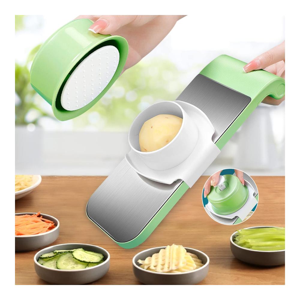 Erleben Sie müheloses Gemüseschneiden! Gemüsehobel Pommesschneider mit 5 einstellbaren Klingen für perfekte Scheibendicke. Vielseitige Reibe für Schnittstärken bis zu 8 mm. Der ultimative Vegetable Nicer Slicer Kartoffelschneider und Zwiebelschneider in elegantem Grau. Machen Sie Ihre Küche effizienter