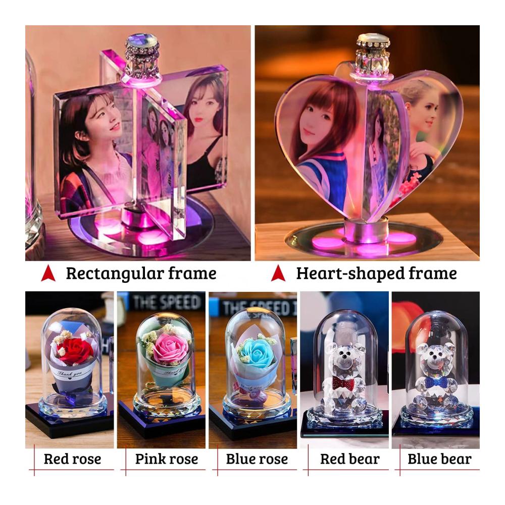 Bluetooth Wand- & Tischrahmen Personalisiertes Kristall-Ornament mit Musikbasis zum Drucken Ihrer Fotos - Desktop-Dekoration und individuelles Geschenk in Rotrosa