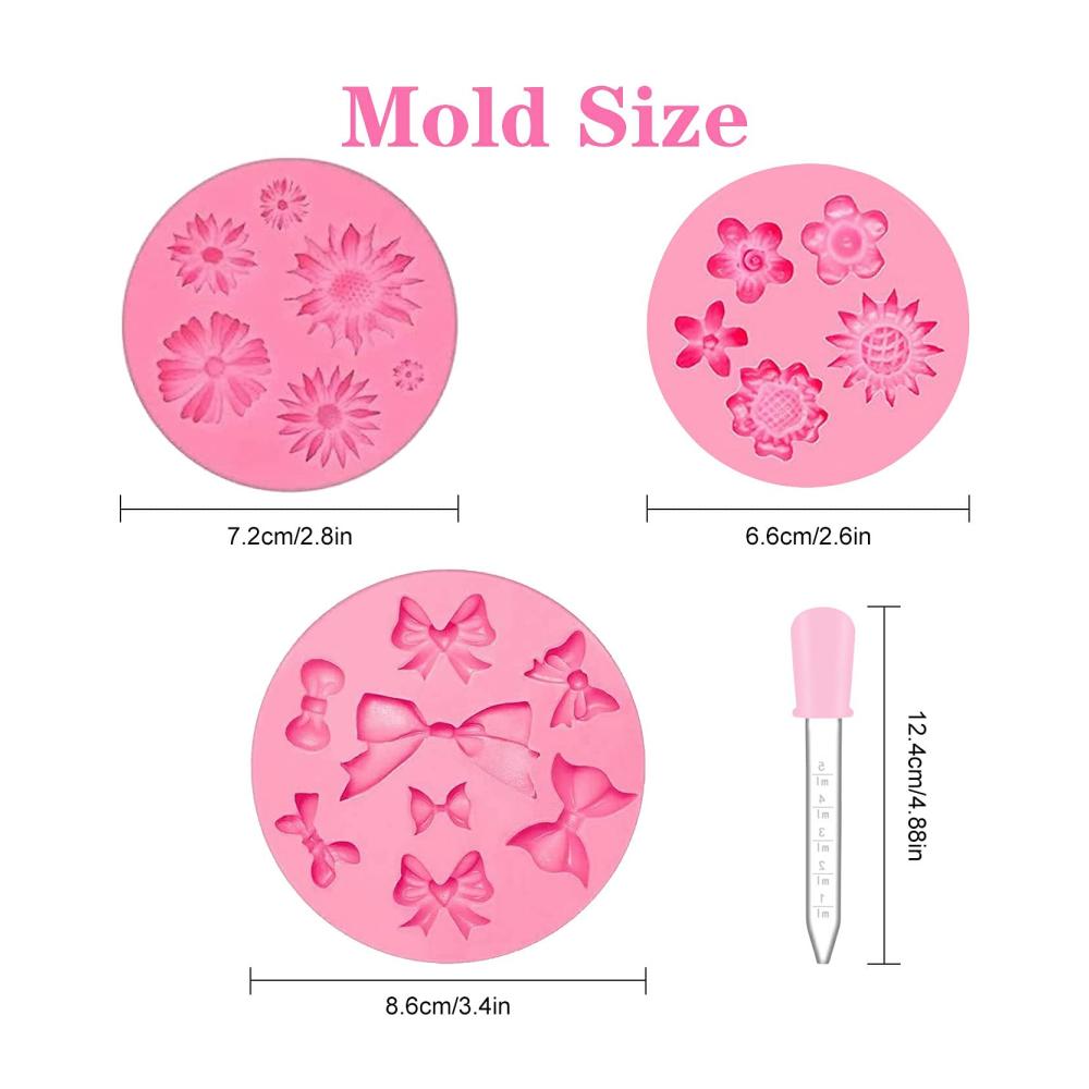 Premium Schokoladenformen Set - 7 Stück Silikonformen für Süßigkeiten Fondant & mehr | Rosen Gänseblümchen Blumen Schmetterling Blätter Libelle Bow | Inklusive 2 Tropfer für perfekte Dekoration