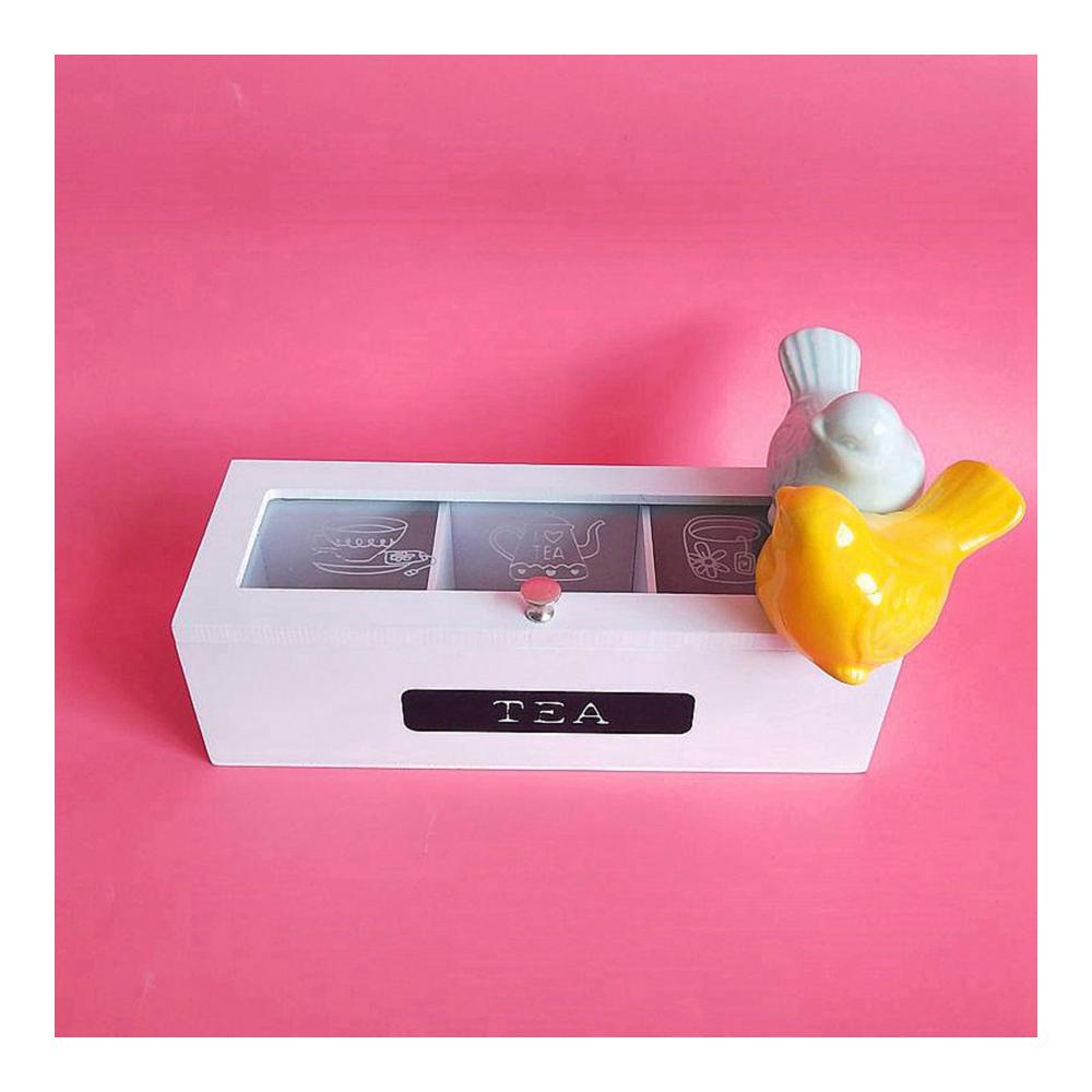 Teebeutelablagen Organizer aus Bambus | 3 Fächer Aufbewahrungsbox für Teebeutel und mehr | Praktische Teebox und Schmuck Organizer | Ideal für Küche und Wohnzimmer | Hochwertige Aufbewahrungslösung