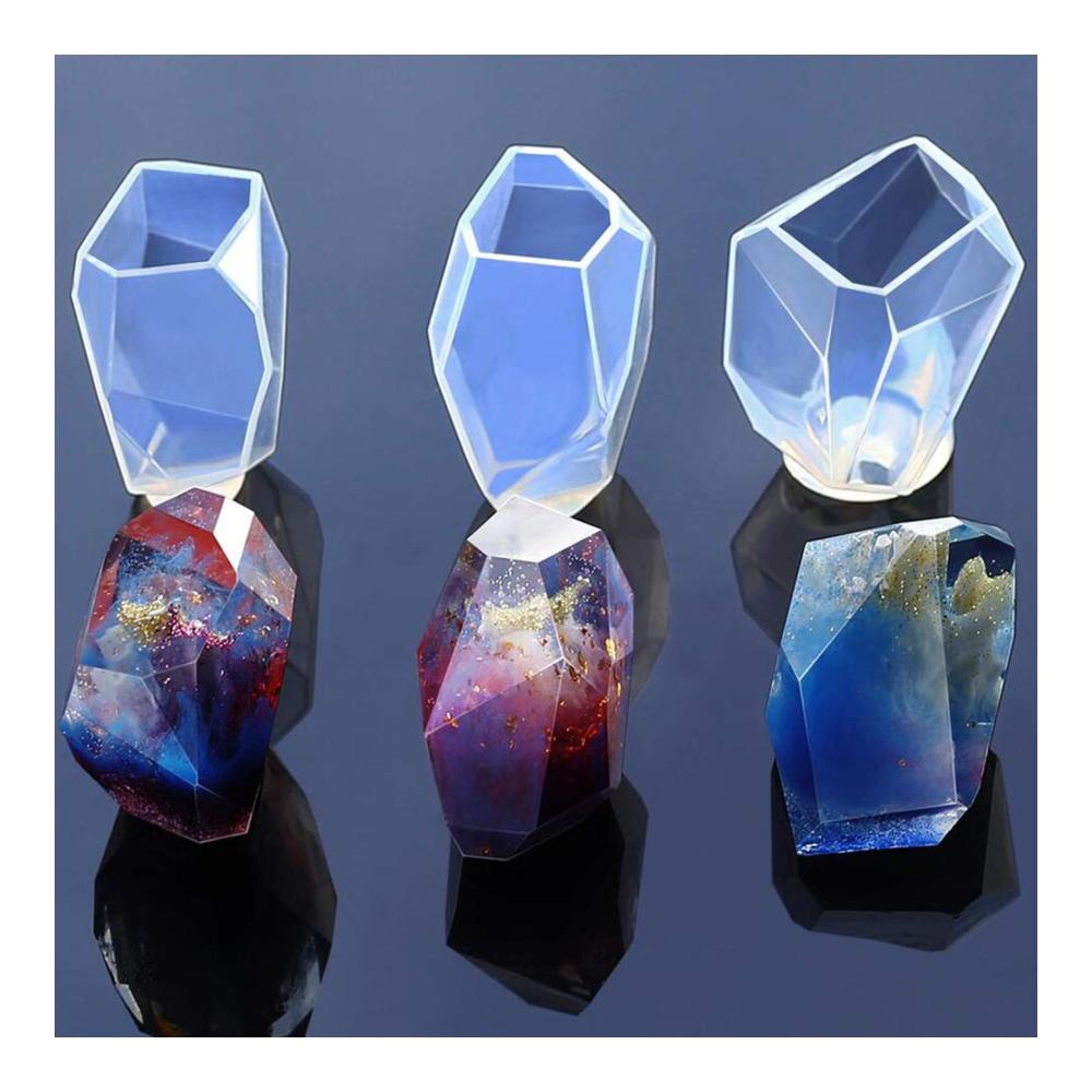 Hochwertige Gießformen Set 3 Stück Edelstein Epoxidharz Formen für Kristallklare Multifacetten Schmuck Kerzen und Seifen Dekorationen - Silikonformen für kreative
