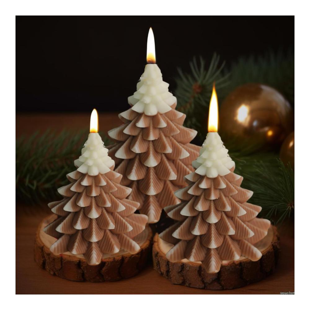Exklusive Spitzkerzen-Set Braune Weihnachtsduftkerzen für festliche Stimmung | Inklusive Kiefernkerze mit Holzständer | Perfekt für Wohnzimmer Esstisch Kamin & Desktop | Ideale Weihnachtsdekoration & Geschenkidee | 9-teiliges Set