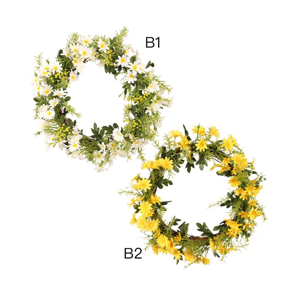 Blühender Gänseblümchenkranz aus Seidenblumen und Grün für Frühling und Sommer – Perfekte Bauernhaus-Dekoration für Fenster und Wände (Gelb 35cm