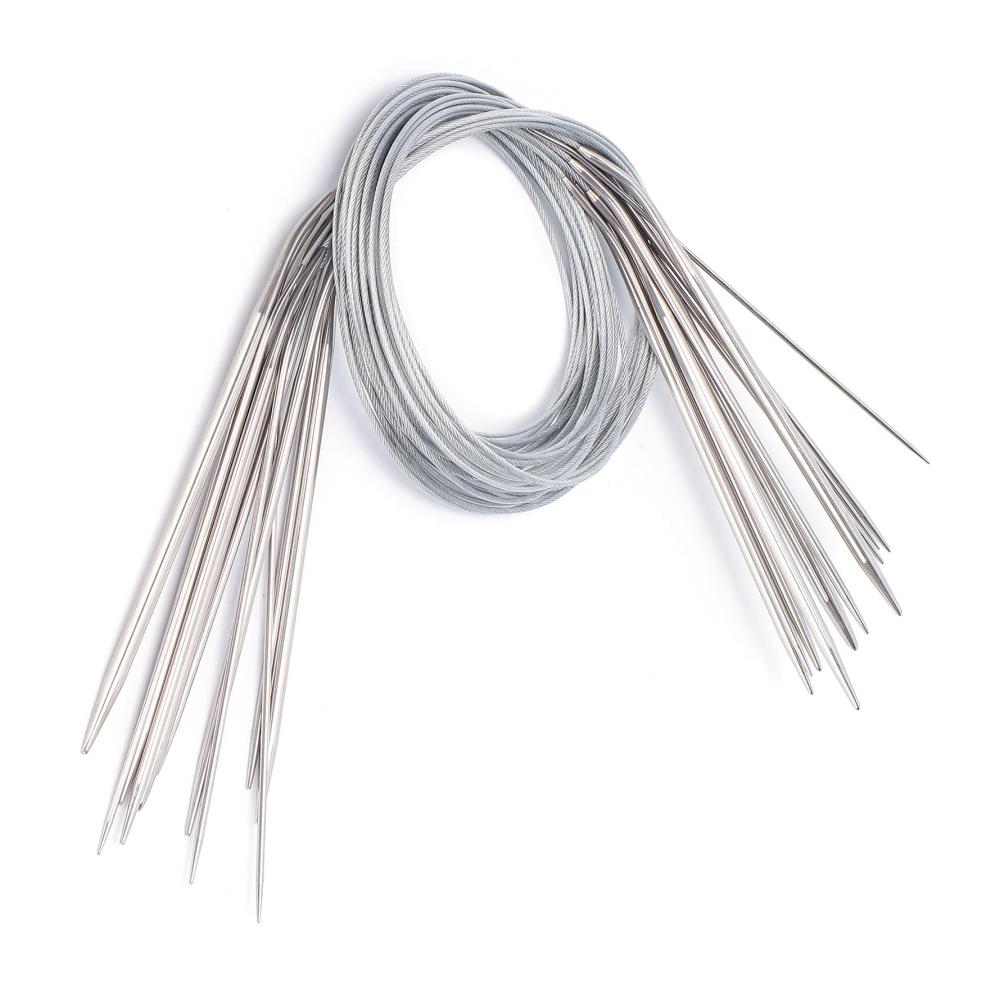Stricknadeln-Set mit 11 Rundstricknadeln Größen von 15–5 mm hochwertiger Edelstahl ideales Rundes Metall-Set für Mutter und Großmutter Doppelspitze (80 cm) - Perfekte Strickerfahrung