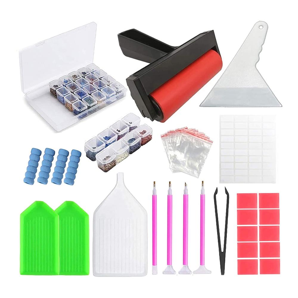 Diamantmalerei Zubehör Set - 75-teilig mit Malrolle Sortierbox Pinsel Pinzette & mehr - Werkzeuge und Bausätze für 5D Diamond Painting