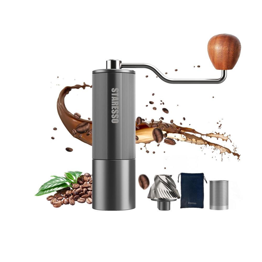 Entdecken Sie die STARESSO Manuelle Kaffeemühle – Espresso Mühle mit präzisen Einstellungen aus Edelstahl für unterwegs! Ideal für Camping und Reisen 35g Kapazität konische Mahlwerke (D