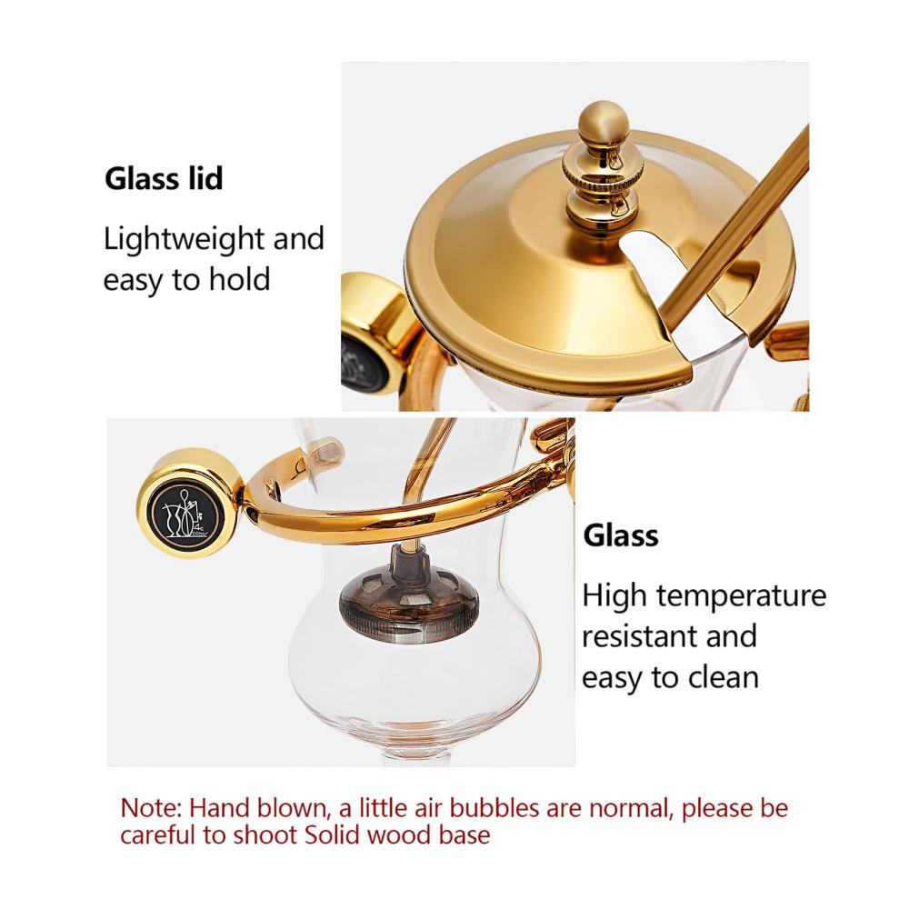 Edle Belgische Belgien Royal Family Balance Siphon Kaffeemaschine | Filterkaffeemaschinen | Eleganter Doppelt Geriffelter Fulcrum mit T-Griff | Goldfarben | Perfekte Kaffeekreationen