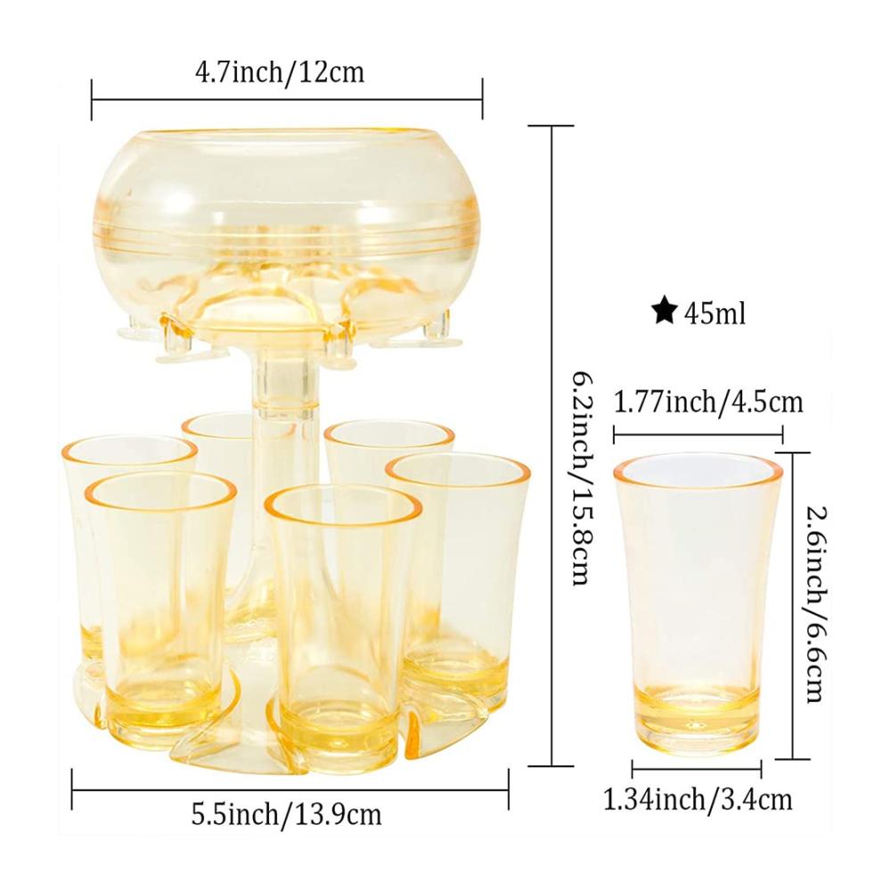 Hochwertiges Set 6 Schnapsglasspender mit multifunktionalem Halter - Idealer Weinspender Cocktail Spender & Shot Spender - Perfekt für Saft Likör & verschiedene Getränke - Praktisches Schnapsglas Set