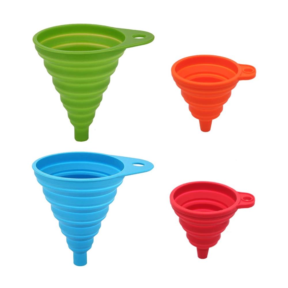 Silikon-Falttrichter-Set mit 4 Trichtern für Küche und Kochen - Platzsparende leicht zu reinigende Trichter für Wasserflaschen Öle Flüssigkeiten - Hochwertige Lebensmittel