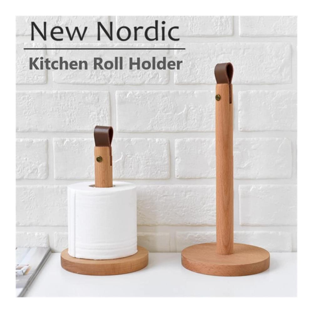 Holz Rollenhalter Stilvolle Papierhandtuchhalterung & Rack für Küche & Büro - Platzsparender stehender Dispenser für Tisch & Schrank - Praktisches Papierhandtuchregal & Halter mit stabiler Basis