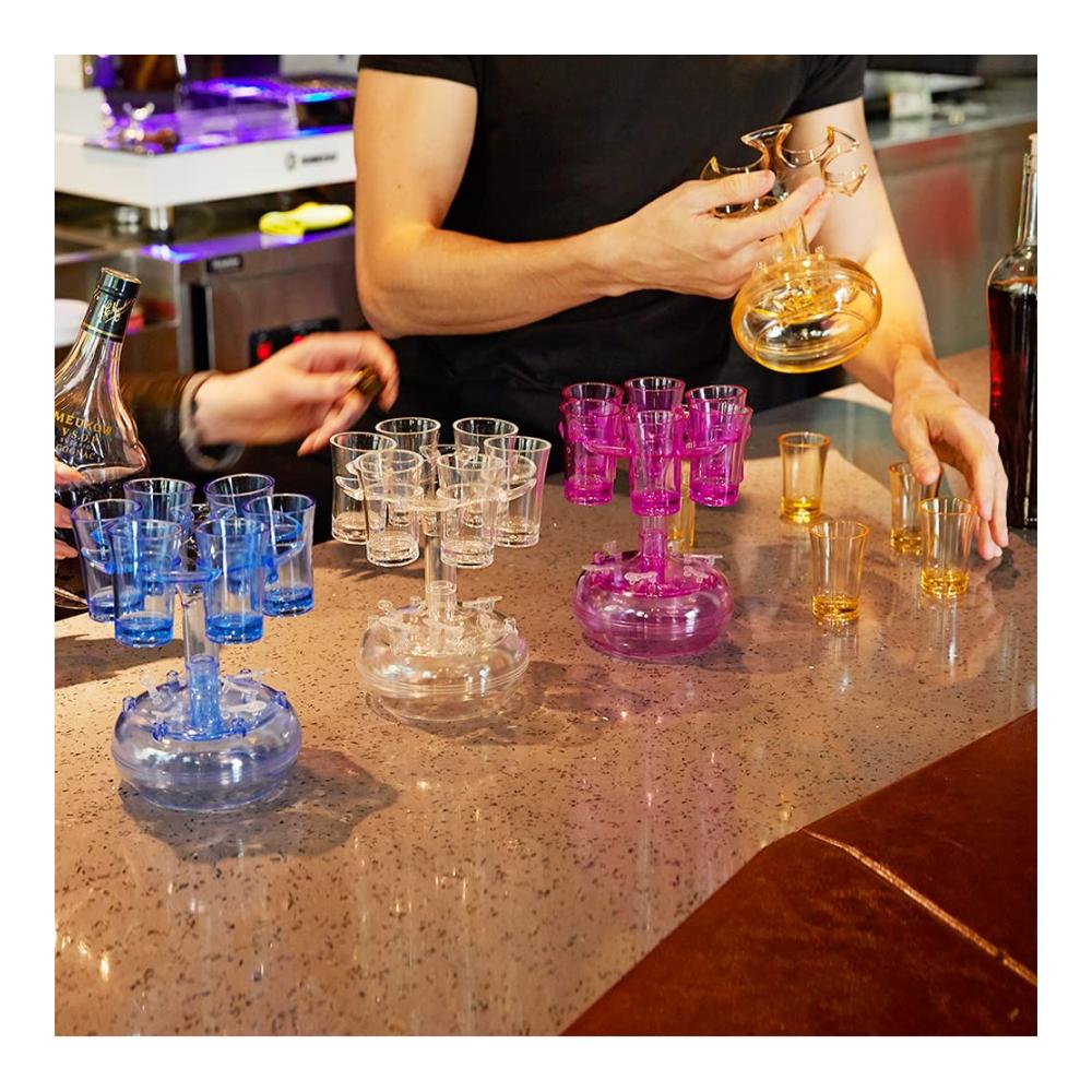 Hochwertiges Set 6 Schnapsglasspender mit multifunktionalem Halter - Idealer Weinspender Cocktail Spender & Shot Spender - Perfekt für Saft Likör & verschiedene Getränke - Praktisches Schnapsglas Set