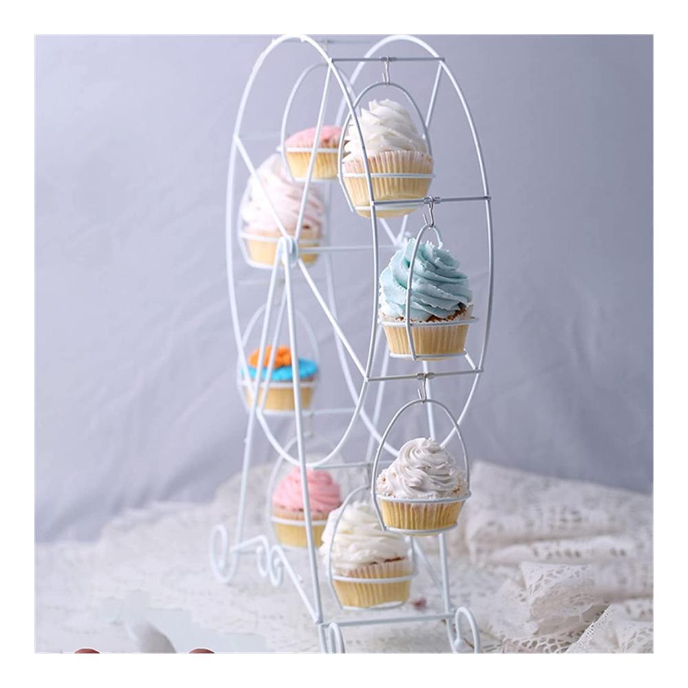 Zauberhaftes Riesenrad Cupcake-Ständer Karussell in Weiß | Drehbarer Metallhalter für Desserts ideal für Kindergeburtstage & Hochzeiten | Perfektes Geschenk für Geburtstage und