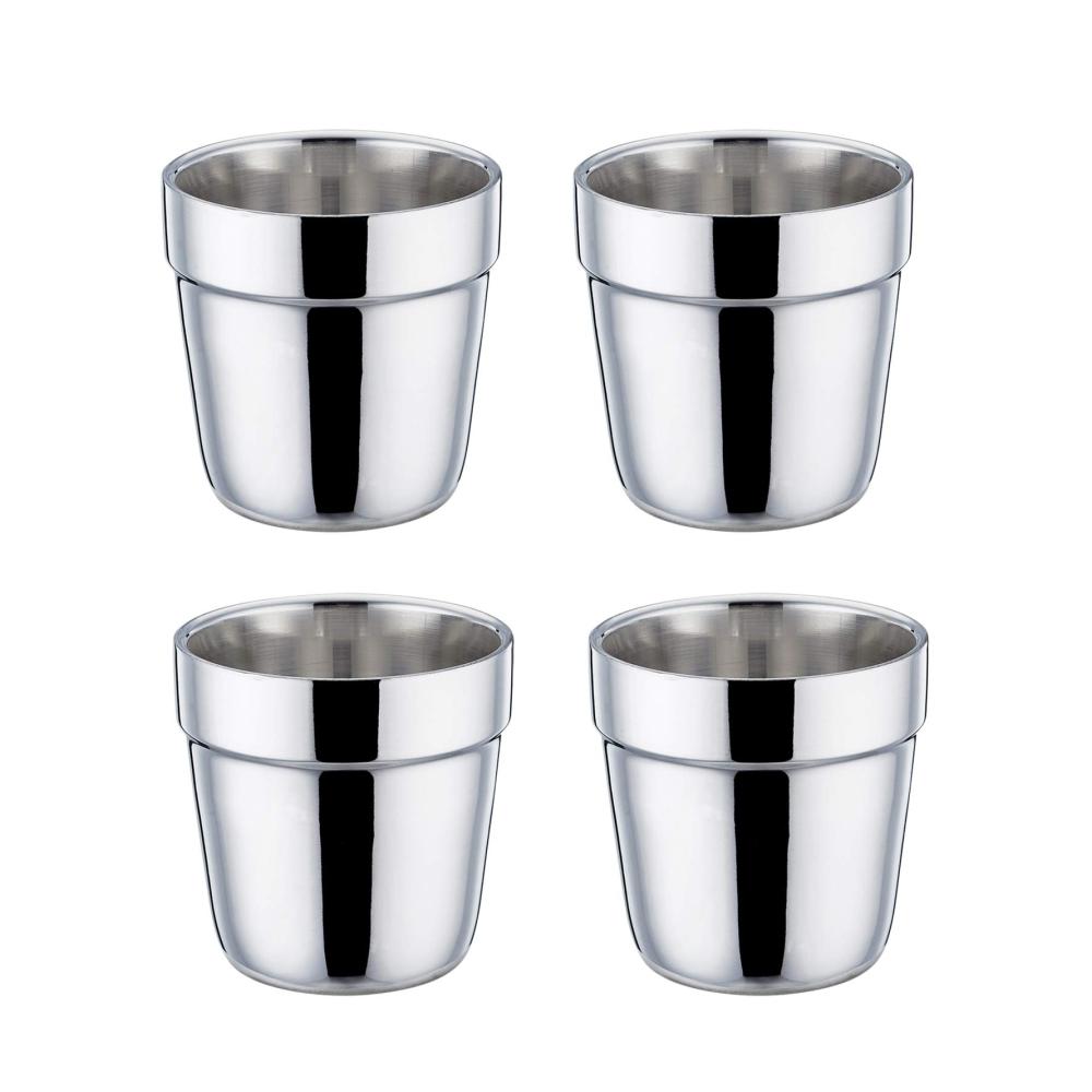 TEAMFAR Espressotassen 4er-Set | Edelstahl Doppelwandig | Dickwandige Mokkatassen | 150ml | Für Zuhause Party & Camping | Unzerbrechlich & Spülmaschinenfest | Wiederverwendbare Kaffeetassen