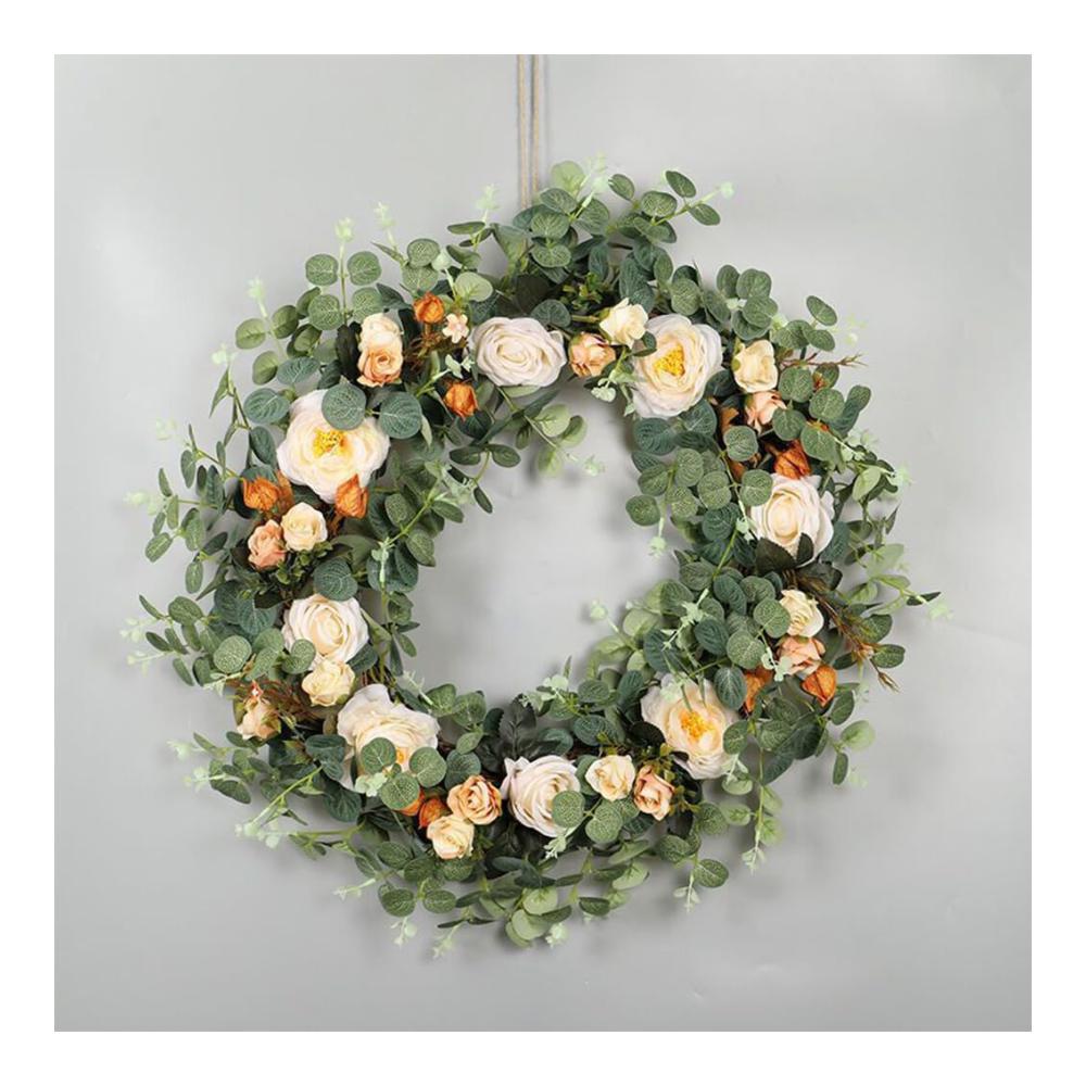 Entdecken Sie die Eleganz 3 Blumendekorationen & Layouts - Wandbehang mit stilvollem Eukalyptus Blumenring für Einkaufszentren und Hotels. Einzigartig zum Aufhängen in Weiß. Perfekte Kränze für anspruchsvolles Ambiente