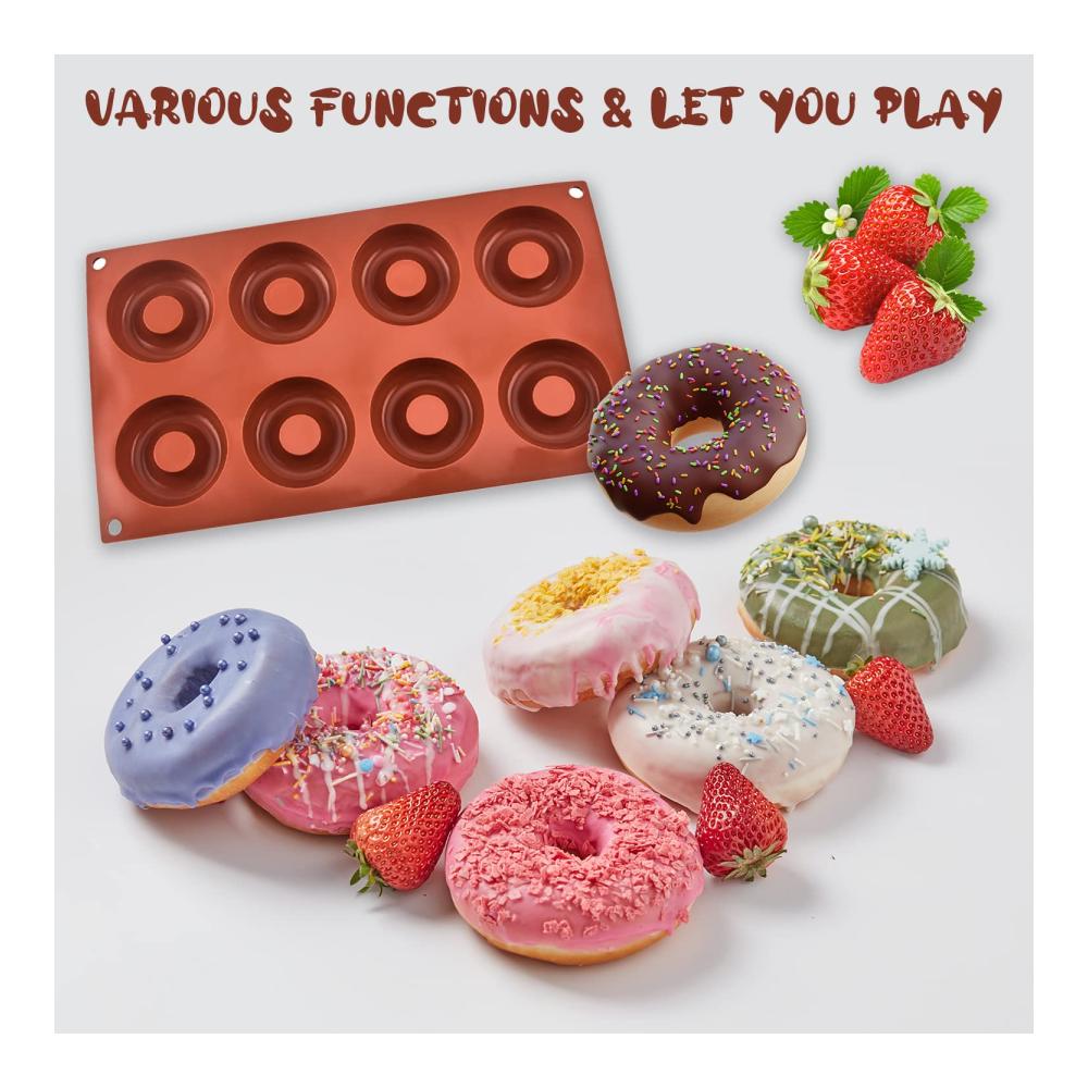Backen Sie perfekte Muffins & Donuts! 2er Set Thnkstaps Silikon-Donut-Backformen mit hitzebeständigem Backblech. Antihaft & flexibel für 8 Donuts pro Form. Inklusive Pinsel für müh