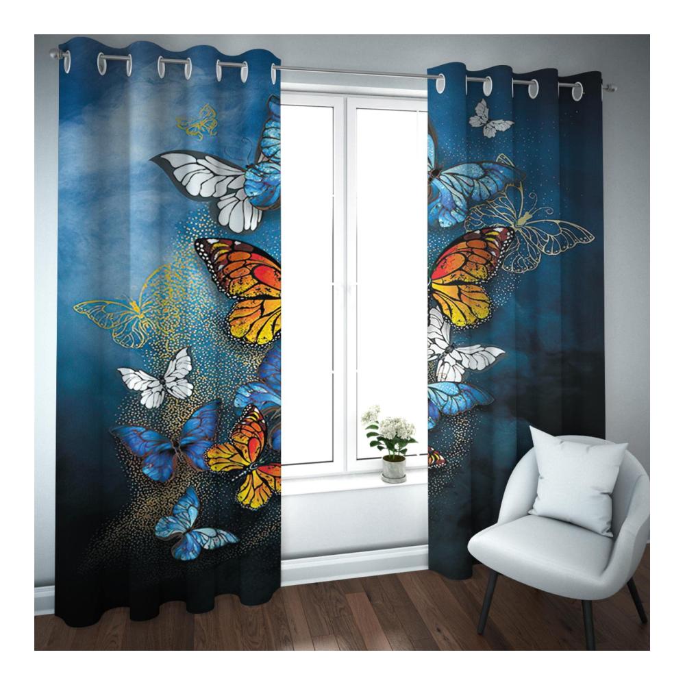 Erfrischen Sie Ihr Zuhause mit Vintage Rustikal Aquarell Schiebevorhänge! Bunte Schmetterlinge für Fensterdekoration & Wärmeisolierung. Ideal für Wohnzimmer & Kinderzimmer. 90x200cm