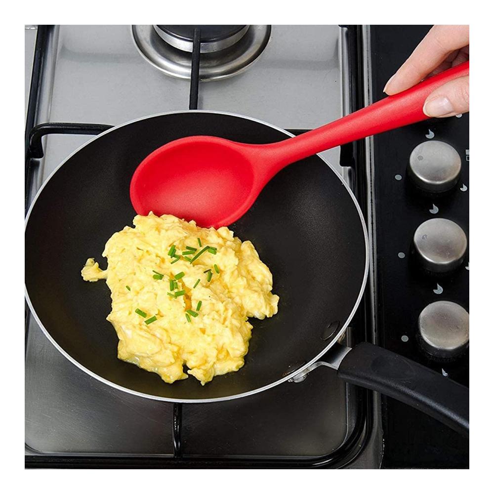 2er Set Silikon Kochlöffel in Rot & Schwarz - Hitzebeständig und Antihaft - Ideal zum Schöpfen Mischen & Rühren in der Küche
