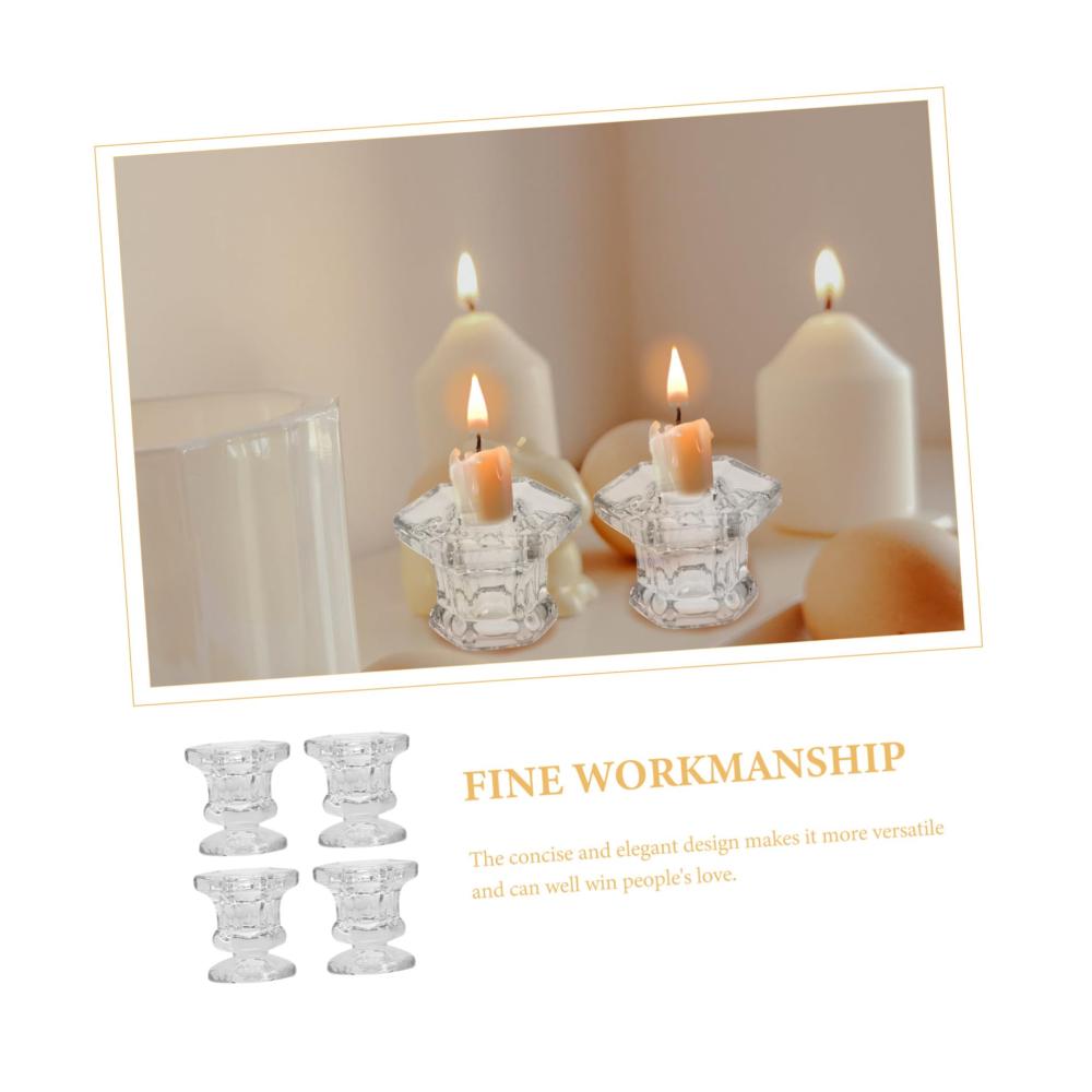 Eleganter Kerzenständer aus Glas-Set mit 4 Kerzen | Dekorative Tischdekoration für Hochzeiten und Schreibtische | Konischer Kerzenhalter-Regal für stilvolle Atmosphäre