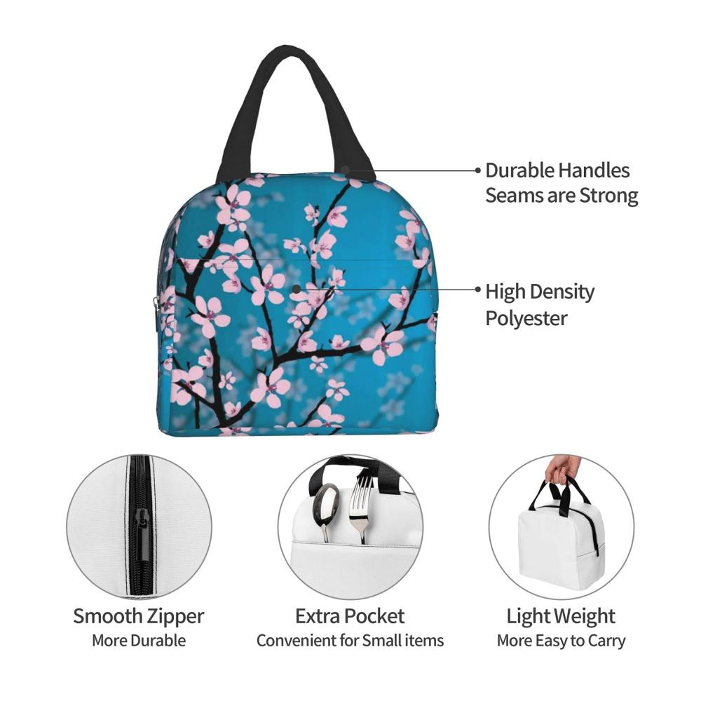 Entdecken Sie Stil und Funktion Moderne isolierte Lunchtasche für Damen und Herren mit bezauberndem Kirschblüten-Design. Auslaufsichere Kühltasche ideal für Erwachsene perfekte Lunchbox für Kinder. Genießen Sie frische Mahlzeiten unterwegs bei Arbeit Schule und Picknick