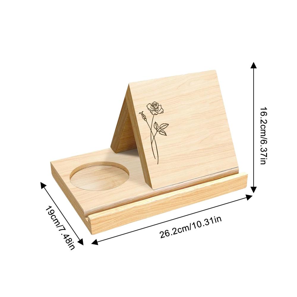 Praktischer Kochbuchhalter Dreieckiger Buchständer aus Eiche | Holz Bücherregalhalter mit Getränkehalter | DIY Buchablage für