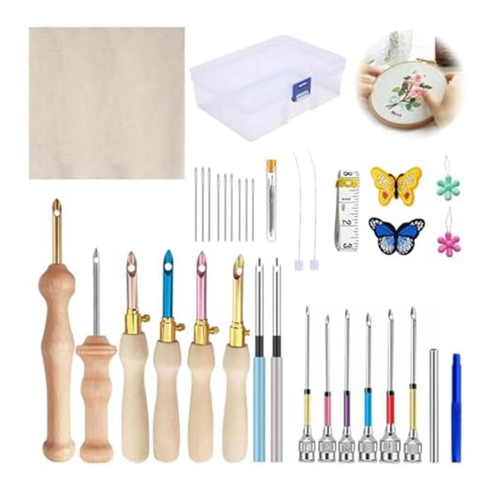 Entdecken Sie das vielseitige 35-teilige Nähnadel-Set Verstellbare Stanznadeln perfekt für Stickgarn und Näharbeiten. Ideales Stickset für An