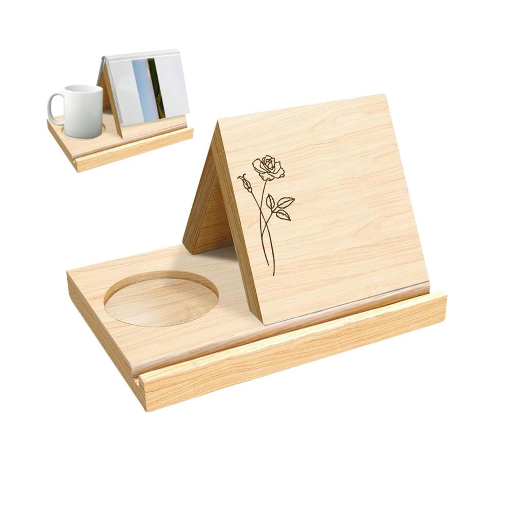 Praktischer Kochbuchhalter Dreieckiger Buchständer aus Eiche | Holz Bücherregalhalter mit Getränkehalter | DIY Buchablage für