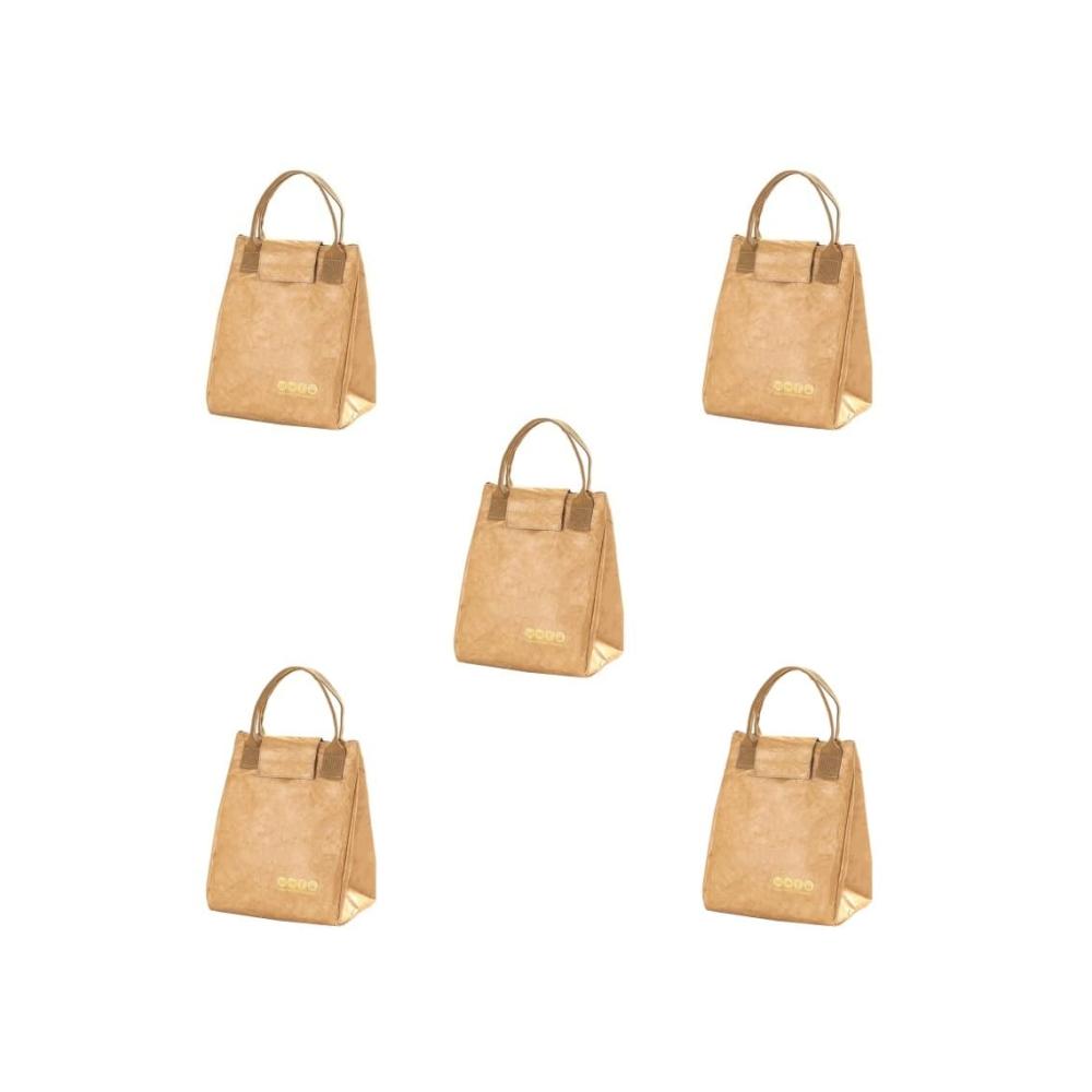 Genießen Sie frische Mahlzeiten unterwegs mit unserer 5-teiligen Thermo-Papier-Lunch-Taschenkollektion! Kühlen Sie Ihre Snacks stilvoll in isolierten Taschen für Frauen. Wiederverwendbar Braun 20x16x26 cm