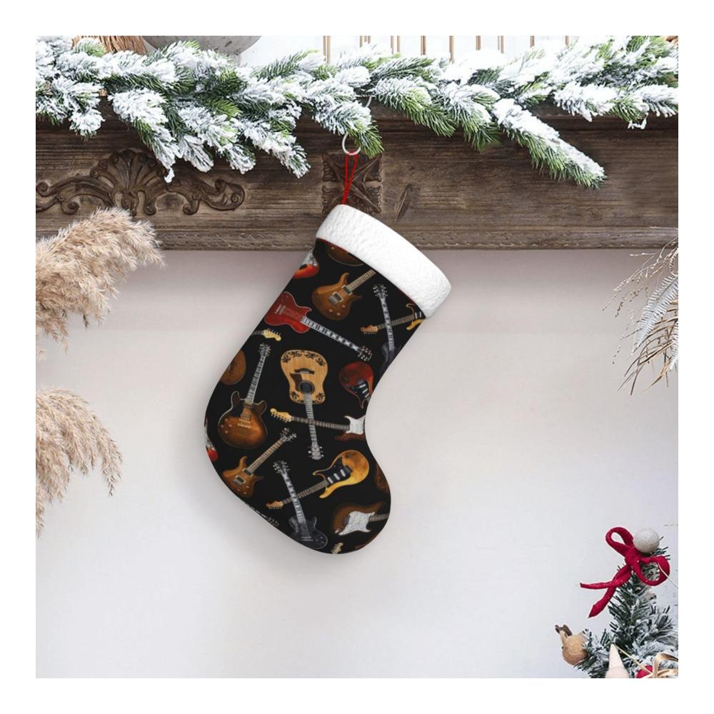 Einzigartige Nikolausstiefel Personalisierte Weihnachtsstrümpfe mit Gitarren-Design - Ideale Dekoration für die Familienurlaubsparty. Hochwertige Weihnachtssocken für festliche Atmosphäre
