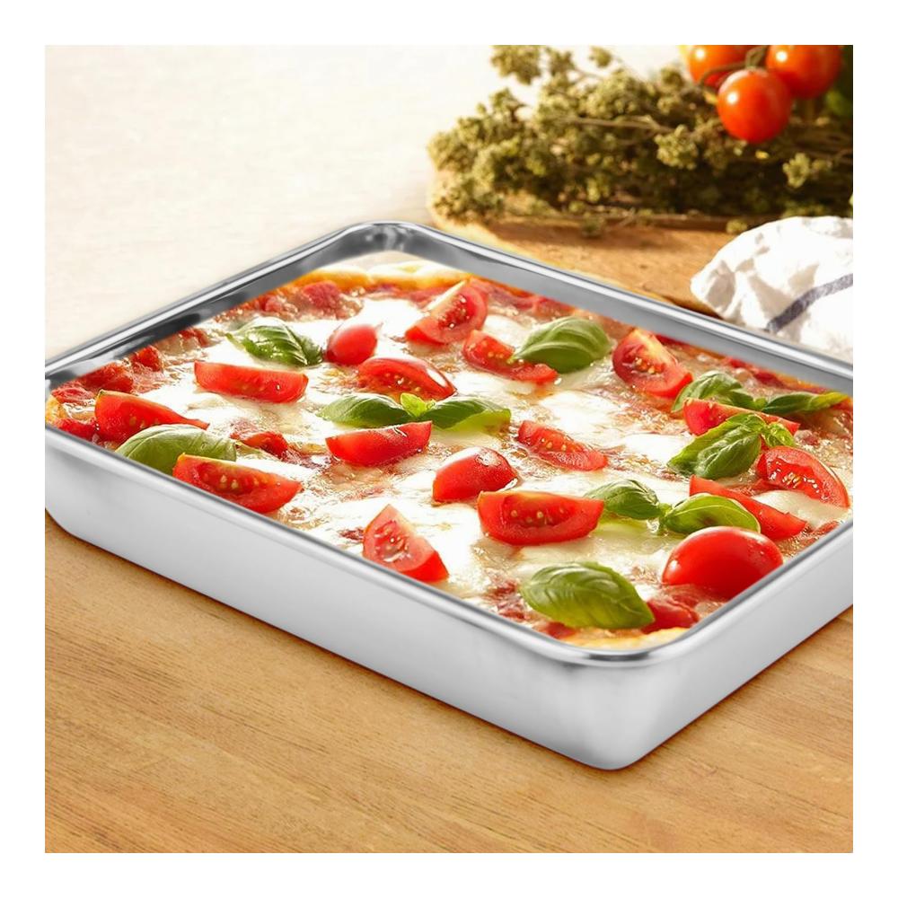 Premium Edelstahl Backblech Set - 2er Pack Rechteckige Backformen für Kuchen Kochen & Backen - Klein & Tief - Spülmaschinenfest - 25x20