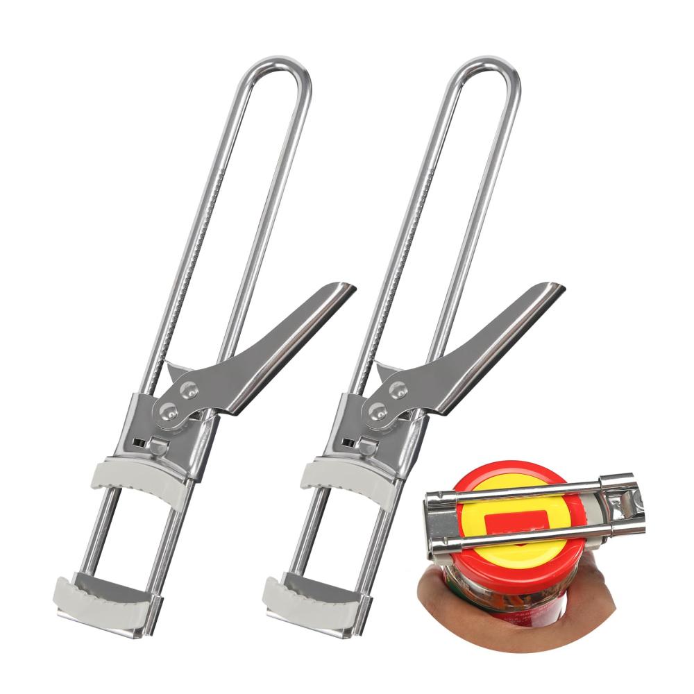 Dosen- & Deckelöffner Set aus Edelstahl Verstellbare Schraubdeckelöffner für Senioren sicherer Hebeldosenöffner für verschiedene Deckel - Küchenhelfer & Kochzubehör rutschfest (2 Stück