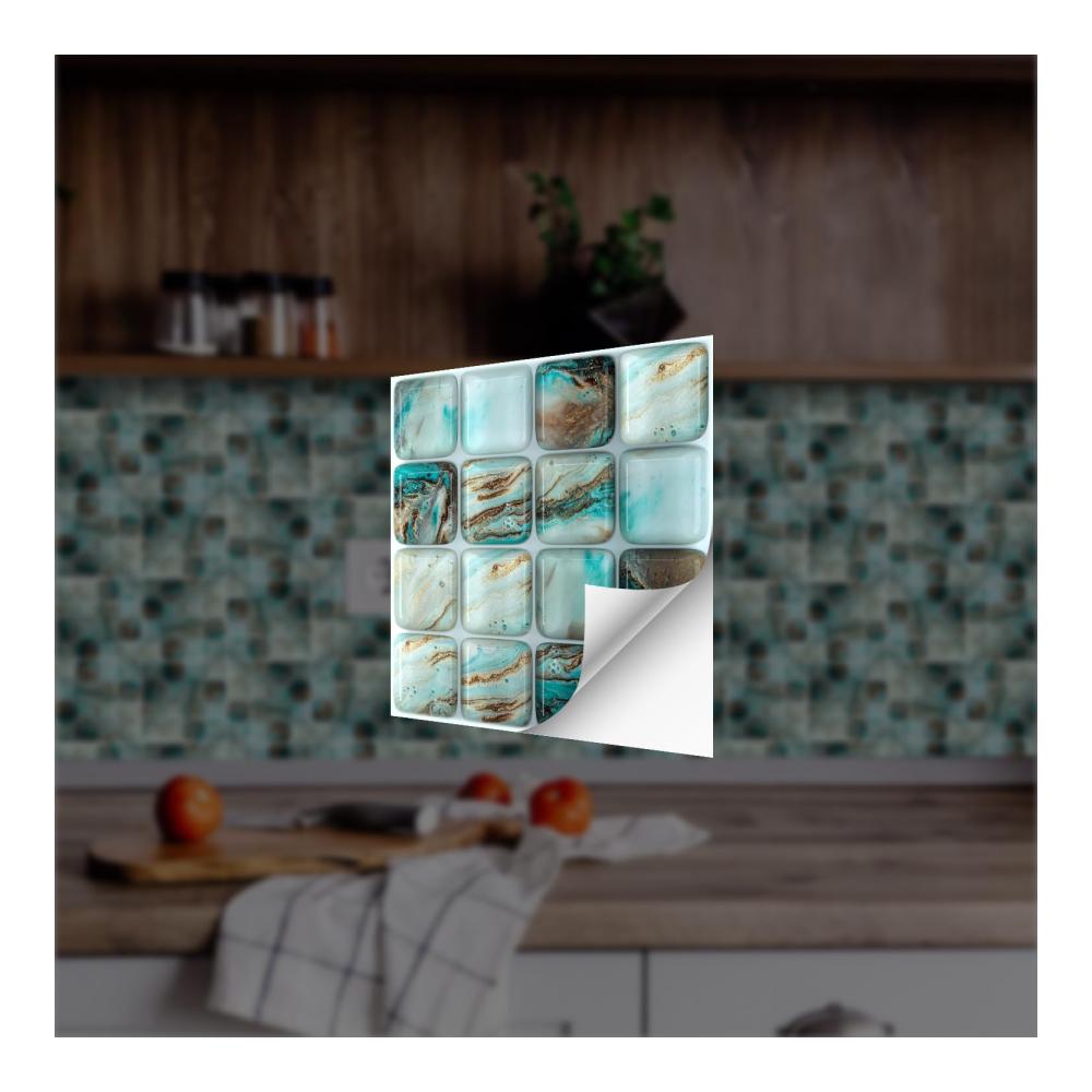 Selbstklebende Fliesenaufkleber 10x10cm Mosaik in Grün & Weiß - Vinyl Fliesenfolie für Küche und Bad wasserfest - DIY Wand- & Treppenveredelung (10 Stück