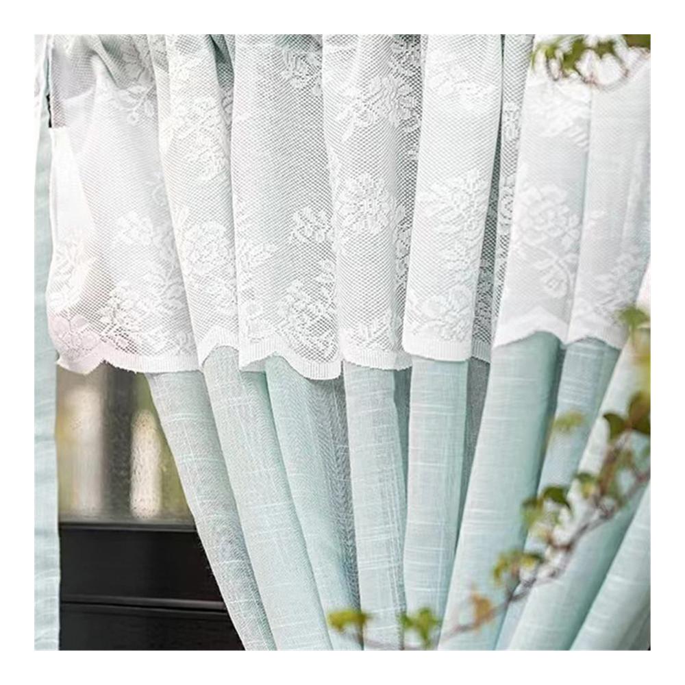 Entzückende Scheibengardine Spitze Bistrogardine mit Pompom-Dekor für kleine Fenster in Küche & Wohnzimmer - Landhausstil Vorhang Schals - Einzelstück (180x60cm) - Frische Eleganz für Ihre Fenster