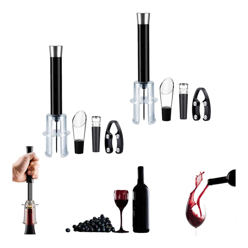 Entdecken Sie den ultimativen Weinöffner Manueller Luftdruck-Flaschenöffner mit Zubehör-Set für Weinliebhaber – Korkenzieher Weinzubehör-Geschenkset (2er Pack schwarz